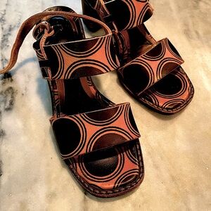 Marni Groovy Orange and Brown Circle Pattern Sandals Size 37